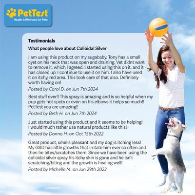 Show full view: PetTest Colloidal Silver Dog Spray Treatment, 8-fl oz bottle slide 4 of 7