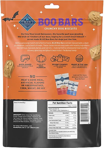 Show full view: Blue Buffalo Boo Bars Pumpkin & Cinnamon Recipe Crunchy Halloween Dog Biscuits, 11-oz bag slide 3 of 11
