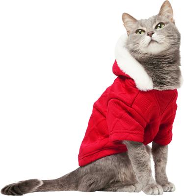 Show full view: Frisco Textured Knit Dog & Cat Hoodie, Red, Small slide 2 of 10