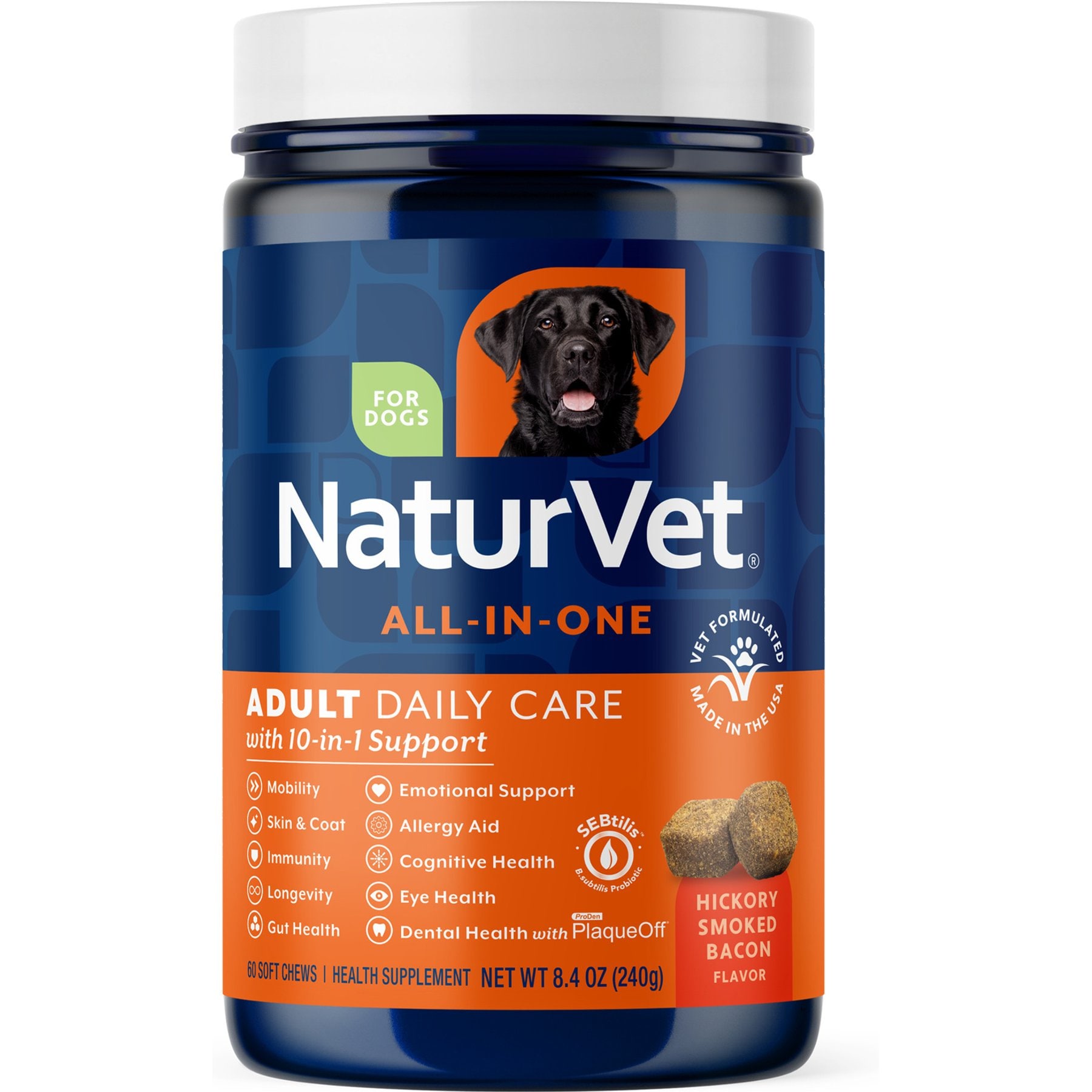 NaturVet Adult Daily Care All-In-One Hickory Smoked Bacon Flavor Supplement for Dogs, 60 count