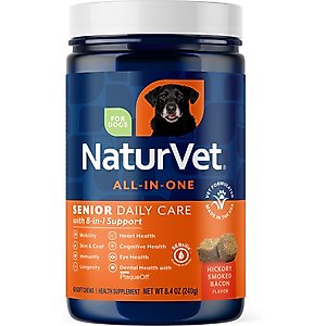 NaturVet All-In-One Hickory Smoked Bacon Flavor Soft Chew Daily Care Supplement for Senior Dogs, 60 count
