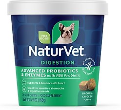NaturVet Advanced Probiotics & Enzymes Plus Vet Strength PB6 Probiotic Soft Chews Digestive Supplement for Dogs, 70 count