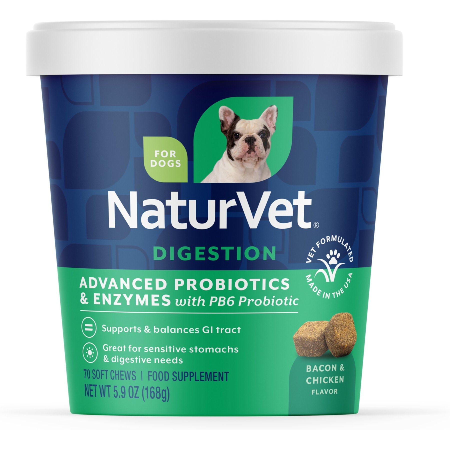 NaturVet Advanced Enzymes Plus PB6 Dog Soft Chews, 70-ct