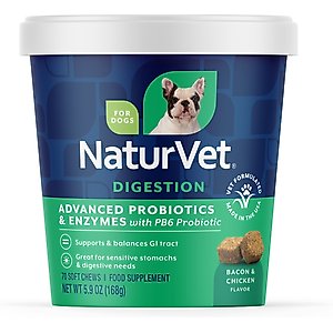 NaturVet Advanced Probiotics & Enzymes Plus Vet Strength PB6 Probiotic Soft Chews Digestive Supplement for Dogs, 70 count