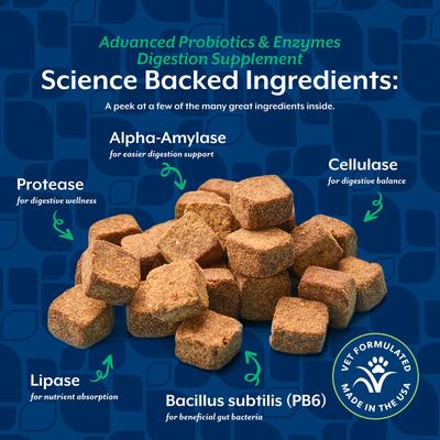 Show full view: NaturVet Advanced Probiotics & Enzymes Plus Vet Strength PB6 Probiotic Soft Chews Digestive Supplement for Dogs, 70 count slide 5 of 9