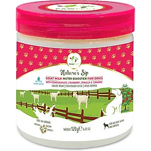 Pawfect Nature Sip Goat Milk Powder with Pomegranate, Cranberry, Spinach & Turmeric Grain-Free Dog Food Topper & Liquid Treat, 4.23-oz jar