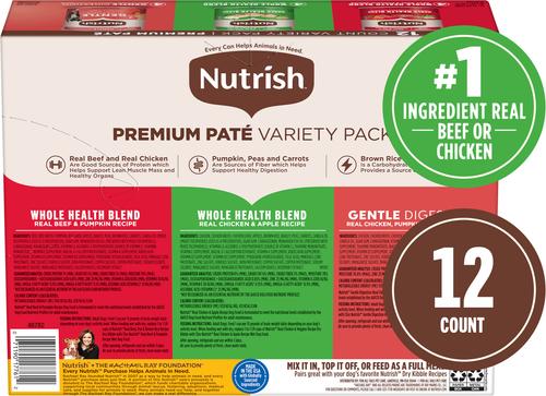 Show full view: Nutrish Gentle Digestion & Whole Health Blend Premium Pate Variety Pack Wet Dog Food, 13-oz can, case of 12(Rachael Ray) slide 3 of 12