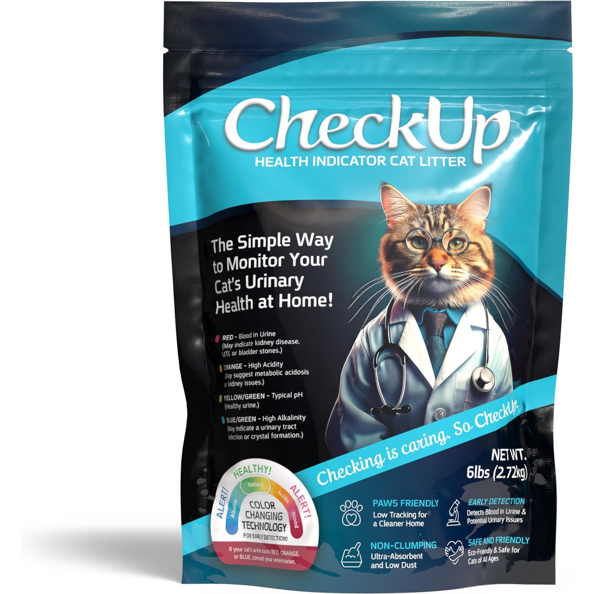 CheckUp Health Indicator Color-Changing Odor Control Non-Clumping Crystal Cat Litter, 6-lb bag