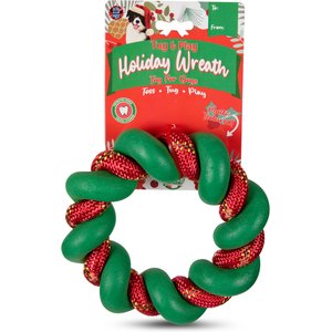 Bow-Wow Pet Christmas Wreath with Rope Dog Tug Toy