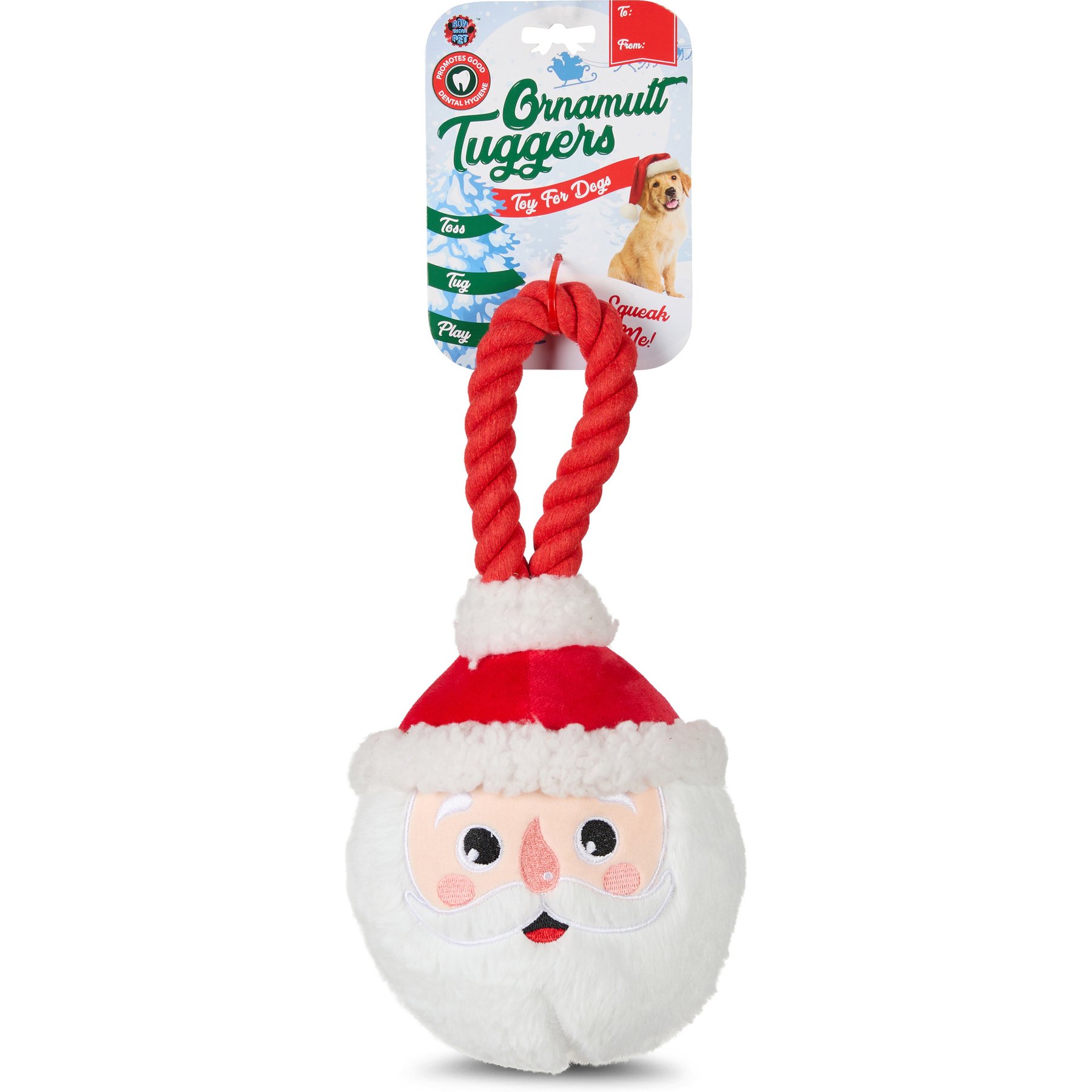 Bow-Wow Pet Christmas Santa Ornament Rope Dog Tug Toy