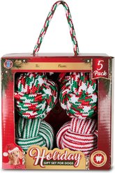 Bow-Wow Pet Holiday Rope Ball Dog Toy Gift Set, 5 count