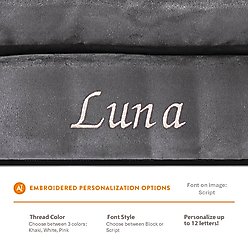 Moots Personalized VIP Microsuede Oak Couch Dog Bed with Removable Cover, Charcoal, Medium slide 2 of 7