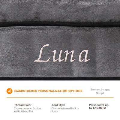 Show full view: Moots Personalized VIP Microsuede Oak Couch Dog Bed with Removable Cover, Charcoal, Medium slide 3 of 7