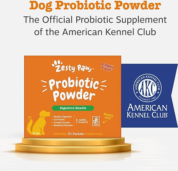 Show full view: Zesty Paws Probiotic Powder Pumpkin Flavored Gut Flora & Digestive Aid Supplement for Dogs, 30 count slide 9 of 10