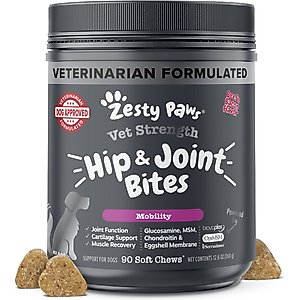 Zesty Paws Vet Strength Hip & Joint Soft Chews Glucosamine Mobility Supplement for Dogs, 90 count