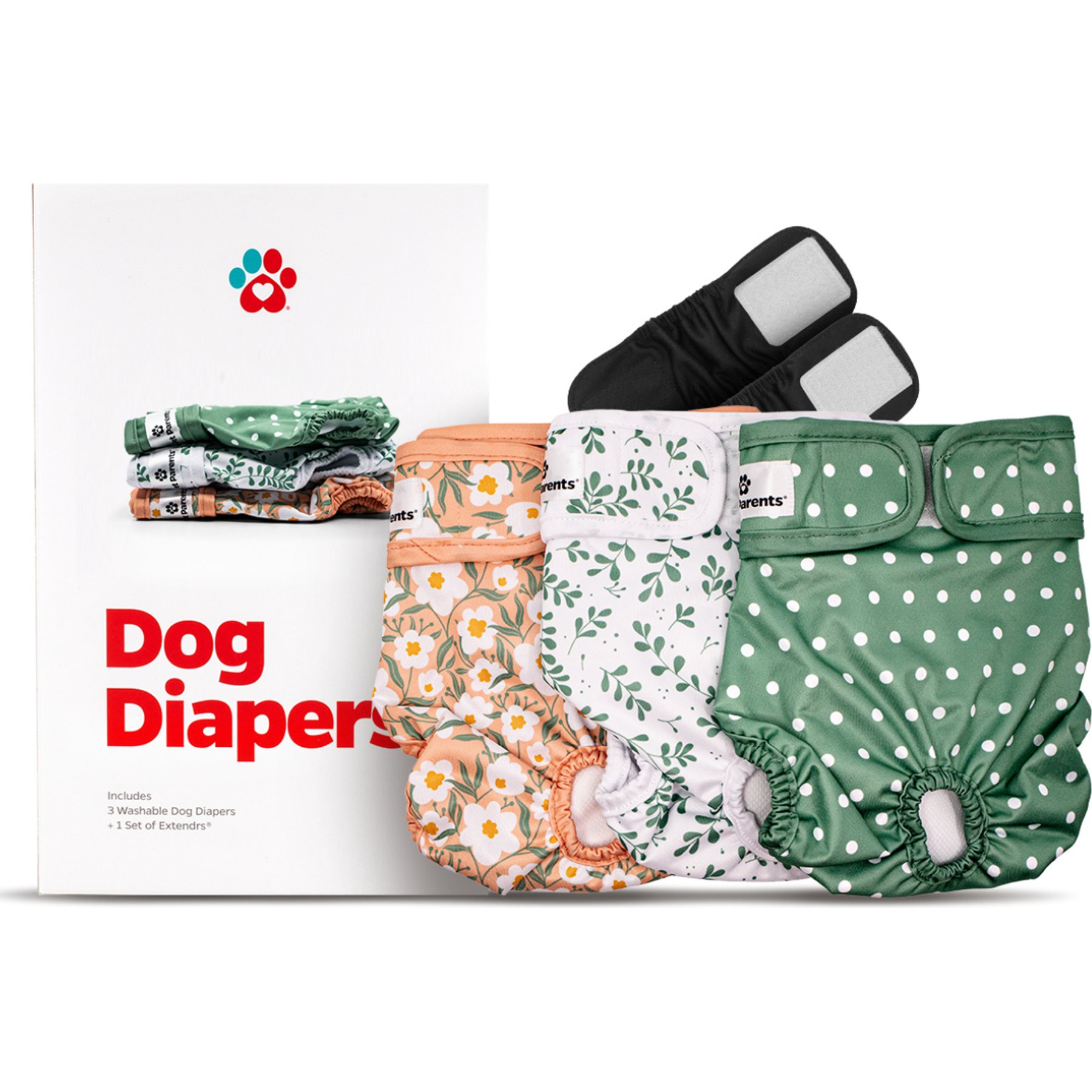 Pet Parents Washable Male & Female Dog Diapers + Extendrs, Daisy, 3 count, Small