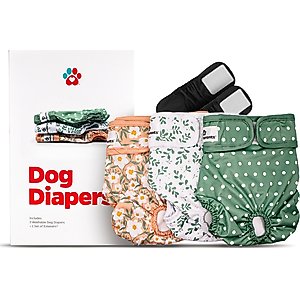 Pet Parents Washable Male & Female Dog Diapers + Extendrs, Daisy, 3 count, X-Small