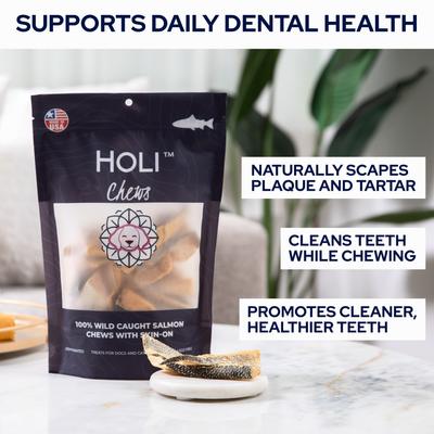 Show full view: HOLI Wild Caught Salmon Skin Grain-Free Dog Dental Chew Treats, 4.5-oz bag slide 6 of 7