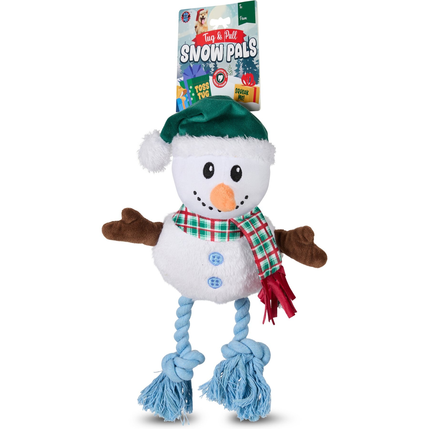 Bow-Wow Pet Christmas Snowman Rope Leg Squeaky Plush Dog Toy