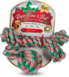 Bow-Wow Pet Holiday Rope Bone & Ball Dog Toy Set, 2 count