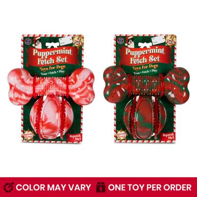 Show full view: Bow-Wow Pet Christmas Holiday Marble Bone & Ball Set Dog Chew Toy, 2 count slide 2 of 2