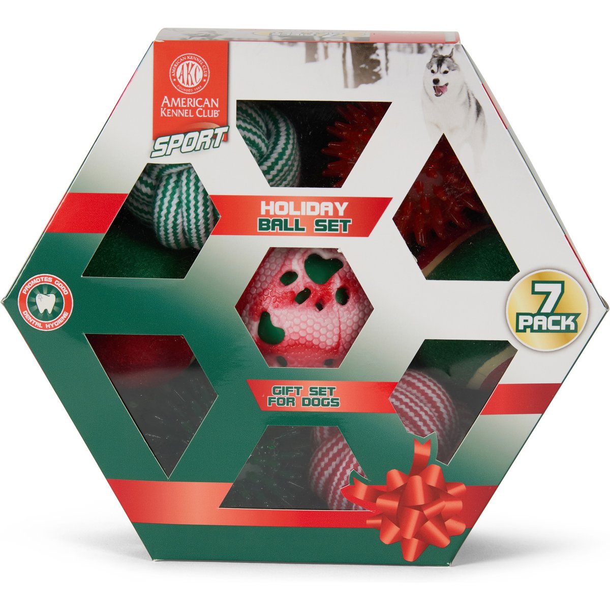 American Kennel Club Christmas Sports 7-Piece Holiday Dog Ball Toy Gift Set