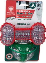 American Kennel Club Christmas Sports Holiday Glitter Bone & Squeaky Basketball Dog Toy Set, 2 count