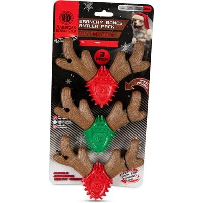 American Kennel Club American Kennel Club Christmas Training Bacon Scented Antler Dog Chew Toy, 3 count