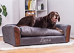 Moots Personalized VIP Microsuede Oak Couch Dog Bed with Removable Cover, Charcoal, Large