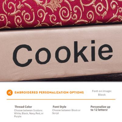 Show full view: Moots Personalized Cleopatra Chaise Lounge Cat & Dog Bed with Removable Cover, Burgundy, Medium slide 3 of 7