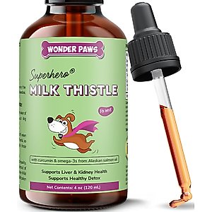Wonder Paws Superhero Milk Thistle Liver & Kidney Health Liquid Supplement for Dogs, 4-fl oz bottle