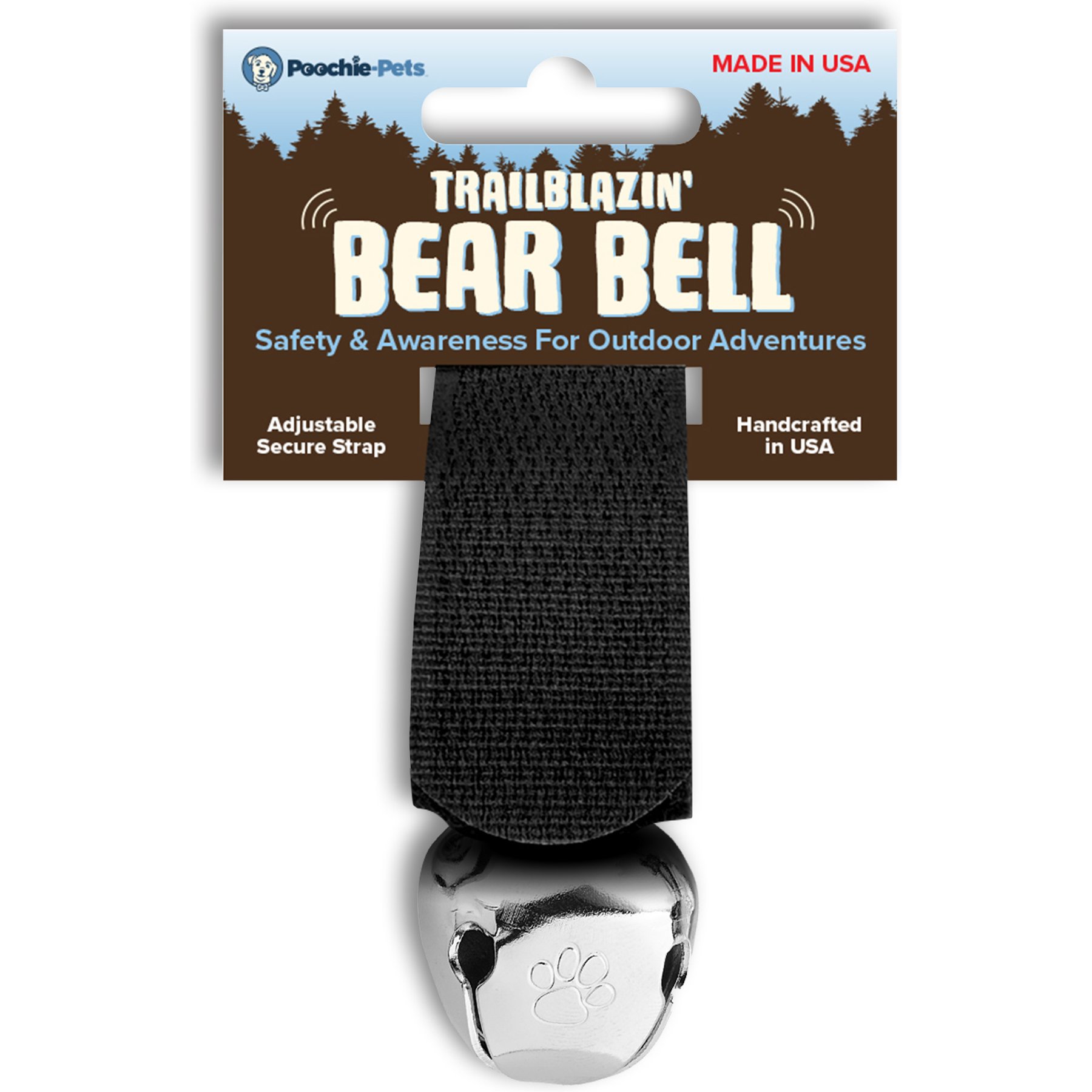 Poochie-Pets TrailBlazin' Dog Collar Bear Bell, Black, Small