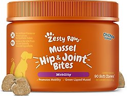 Zesty Paws Mussel Mobility Bites Chicken Flavored Soft Chews Hip & Joint Supplement for Dogs, 90 count