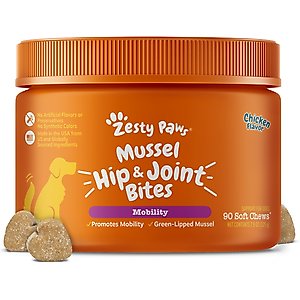 Zesty Paws Mussel Mobility Bites Chicken Flavored Soft Chews Hip & Joint Supplement for Dogs, 90 count