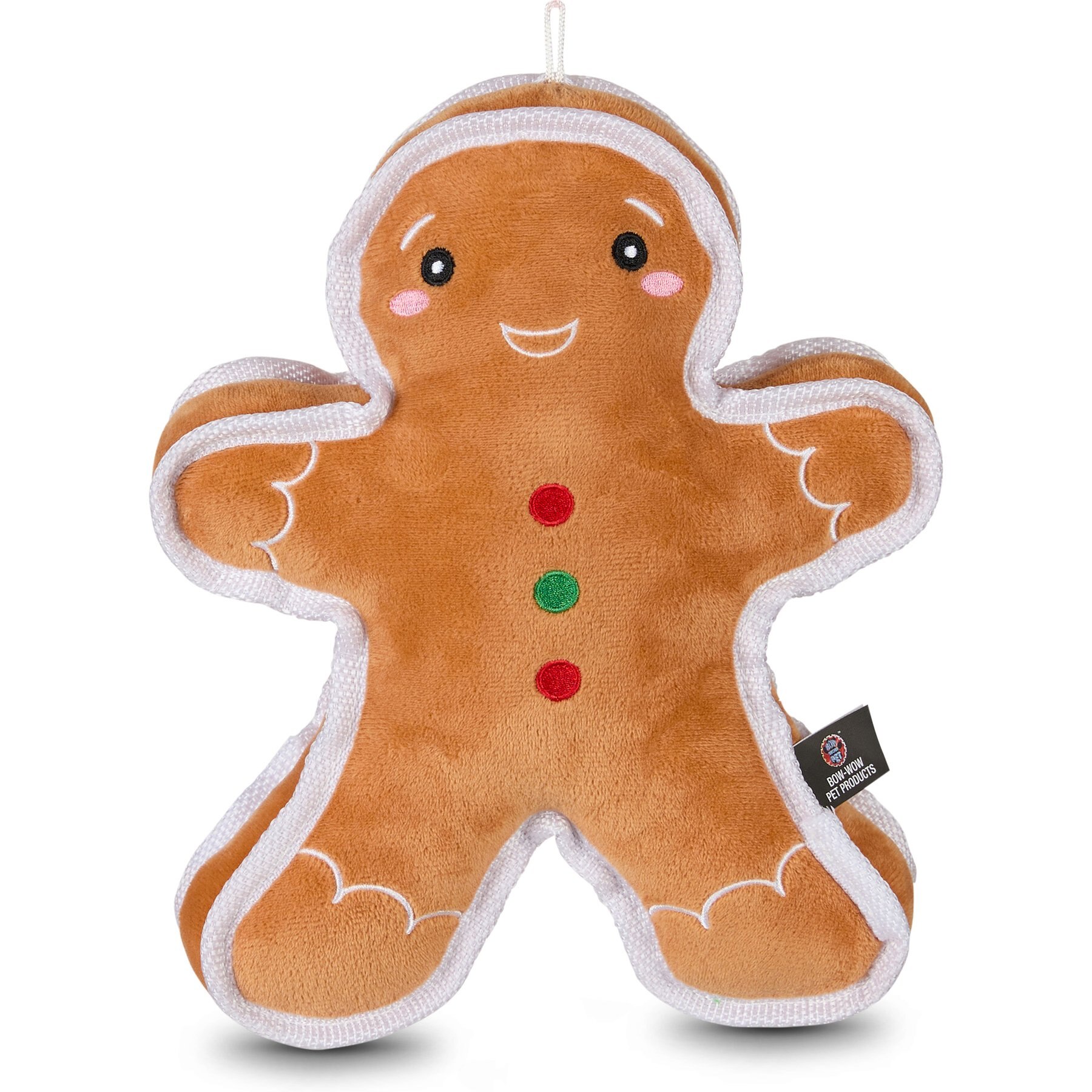 Bow-Wow Pet Christmas Holiday Gingerbread Gusset Squeaky Plush Dog Toy
