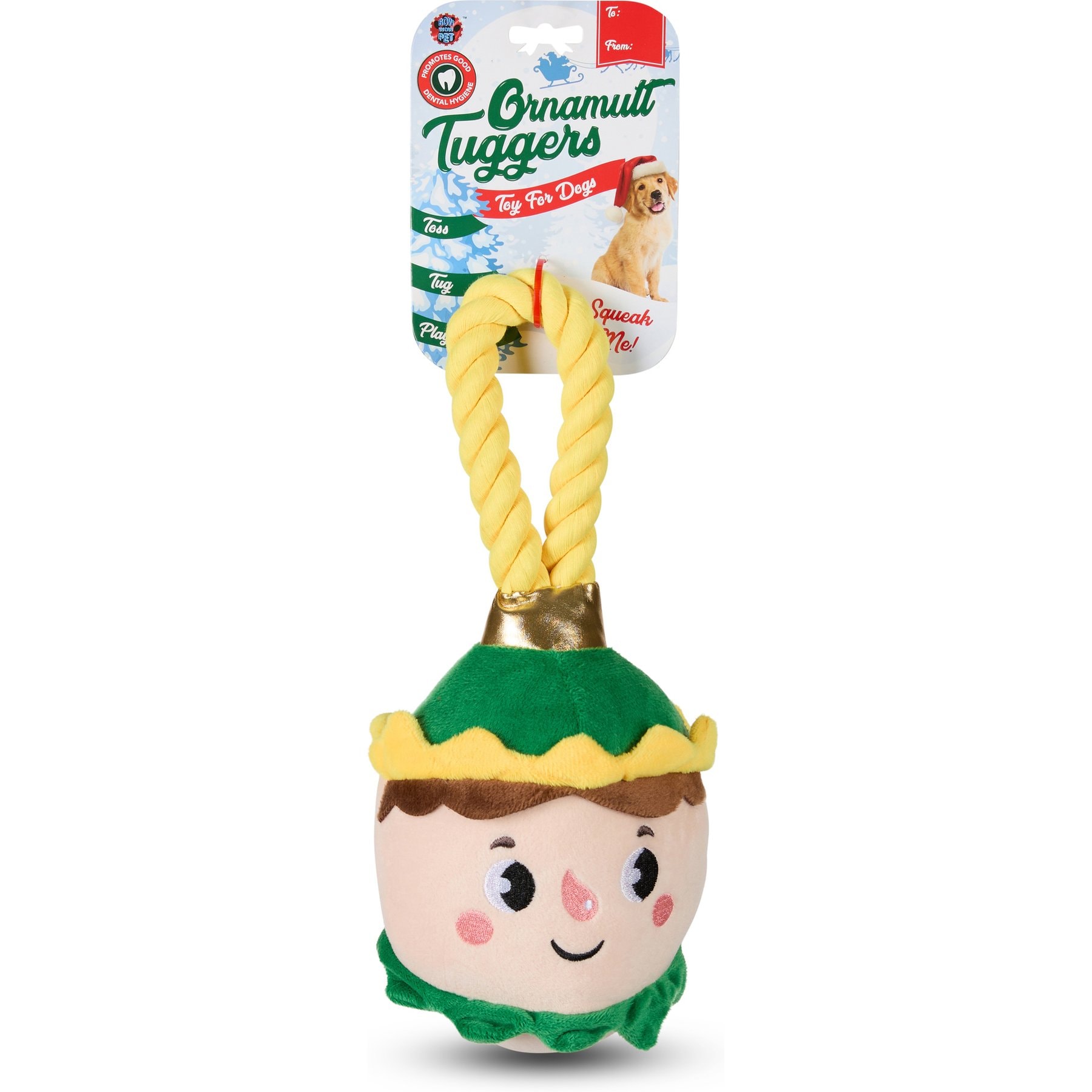 Bow-Wow Pet Christmas Elf Ornament Rope Plush Dog Chew Toy