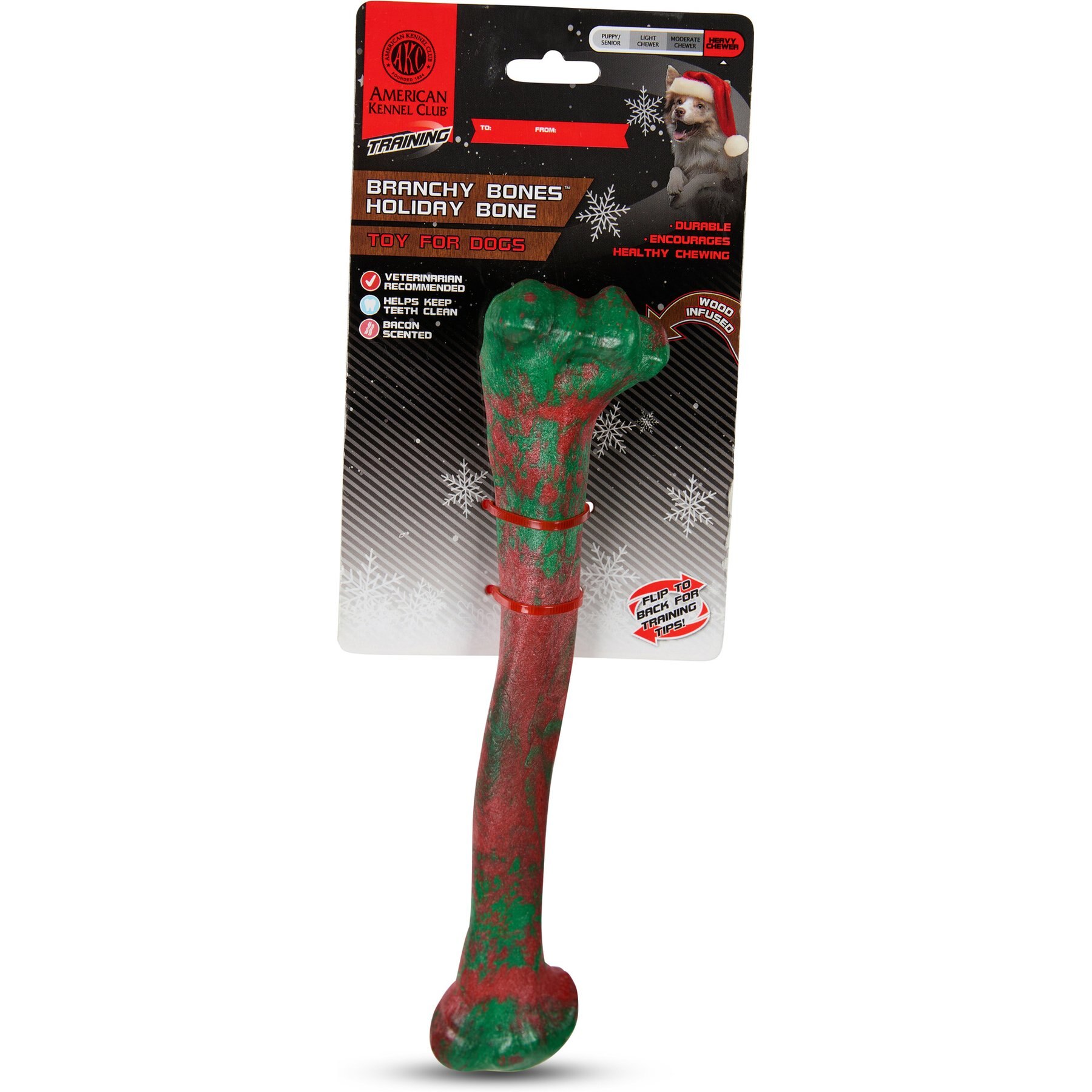 American Kennel Club Christmas Training Bacon Scented Marble Long Bone Dog Chew Toy