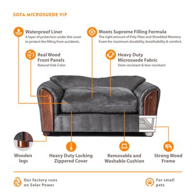 Show full view: Moots Personalized VIP Microsuede Oak Couch Dog Bed with Removable Cover, Charcoal, Medium slide 5 of 7