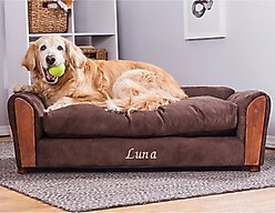 Moots Personalized VIP Microsuede Oak Couch Dog Bed with Removable Cover, Chocolate, Large