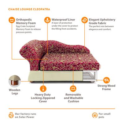 Show full view: Moots Personalized Cleopatra Chaise Lounge Cat & Dog Bed with Removable Cover, Burgundy, Medium slide 5 of 7