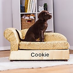 Moots Personalized Cleopatra Chaise Lounge Cat & Dog Bed with Removable Cover, Metallic Gold, Medium