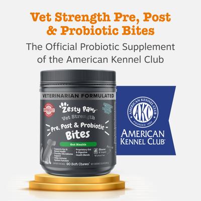 Show full view: Zesty Paws Vet Strength Pre, Post, & Probiotic Soft Chews Gut Flora & Digestive Supplement for Dogs, 90 count slide 10 of 13