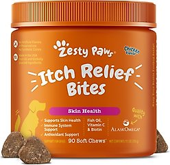 Zesty Paws Itch Relief Bites Chicken Flavored Soft Chews Immune Supplement for Dogs, 90 count