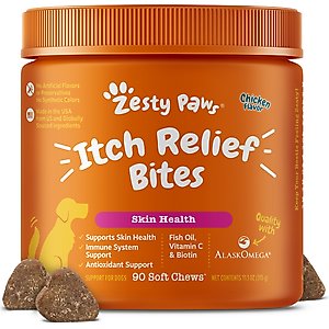 Zesty Paws Itch Relief Bites Chicken Flavored Soft Chews Immune Supplement for Dogs, 90 count