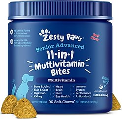 Zesty Paws Senior Advanced 11-in-1 Bites Beef Flavored Soft Chews Multivitamin Supplement for Senior Dogs, 90 count