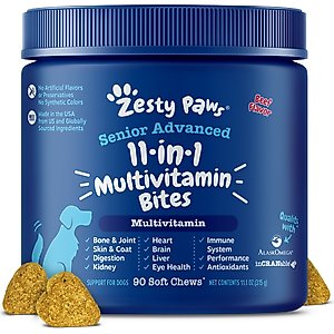 Zesty Paws Senior Advanced 11-in-1 Bites Beef Flavored Soft Chews Multivitamin Supplement for Senior Dogs, 90 count