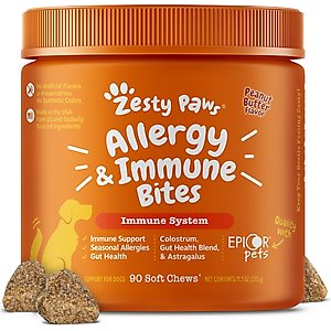 Zesty Paws Allergy & Immune Bites Allergies, Immune, & Gut Support Peanut Butter Flavored Soft Chews Supplement for Dogs, 90 count