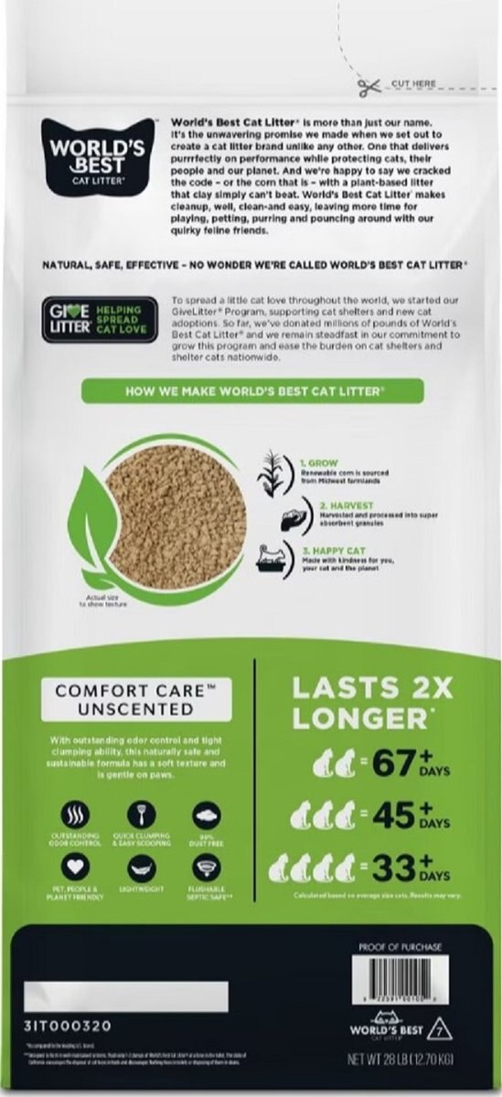 World's Best Advanced Natural Unscented Clumping Corn Cat Litter