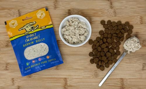 Show full view: Honey I'm Home! Barkin' Bully Natural Water Buffalo Dog Meal Topper, 1.41-oz bag slide 4 of 5