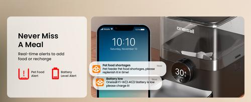 Show full view: OneIsAll Cordless Wi-Fi Automatic Cat Feeder, 12 cups, Medium slide 8 of 11